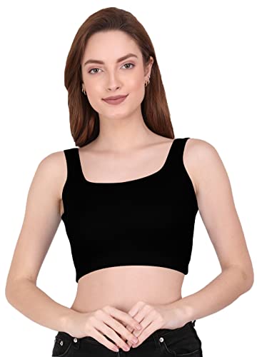 Image of THE BLAZZE 1044 Women's Cotton Basics Sexy Solid Square Neck Slim Sleeveless Saree Readymade Saree Bra Blouse Crop Top T-Shirt for Women
