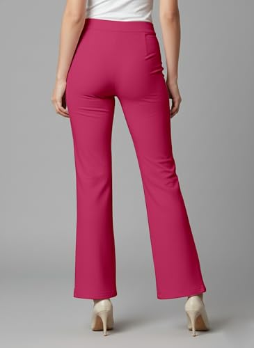 Image of Mehrang Cotton Blend Bootcut Parallel Trouser Pants for Women Regular Fit, Bellbottom Straight Pants for Womens
