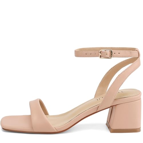 Image of TEAIEUI Block Heels for Women, Square Open Toe Heeled Sandals, Chunky Ankle Strap Shoes for Dress, Party, Prom, Low Heel 2 inch