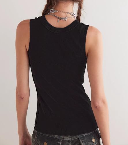 Women Button Up Tank Tops Trendy Sleeveless Ribbed Knit Sweater Vest Top2