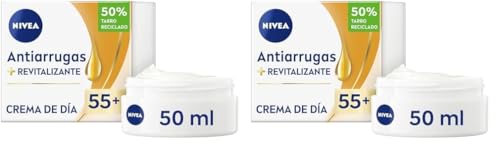 NIVEA Crema de día antiarrugas revitalizante 55+ FP 15 (1 x 50 ml), crema hidratante facial para mujer con protector solar, crema antiarrugas para pieles maduras (Paquete de 2)