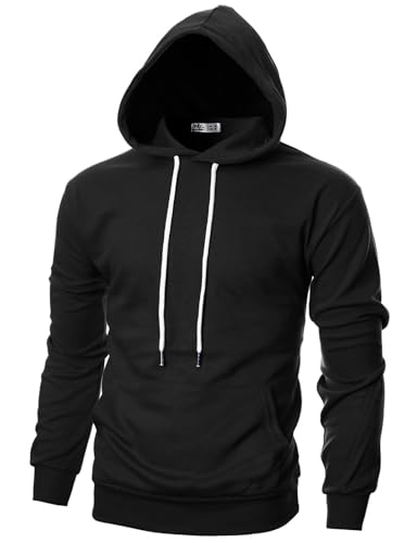 Ohoo Mens Slim Fit Basic Pullover Hoodies Sweatshirt Lightweight Long Sleeve with Kanga Pocket