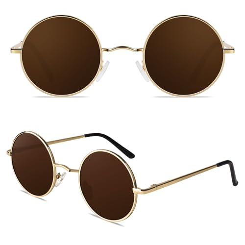 Image of CGID Retro Round Polarized Sunglasses Mens Womens Circle Metal Hippie Shades UV400 Protection E01