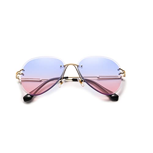 CGZWFERA-Women Rimless Sunglasses Blue Gradient Lens UV400 Protection4