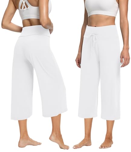 Image of ZOOSIXX Soft Black Pajama Pants for Women, Wide Leg Comfy Casual Lounge Yoga Capri Pants 22'' / 30''