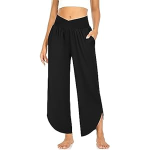 TARSE Wide Leg Pants for Women Cross High Waisted Yoga Pants Casual Lounge Joggers Loose fit Pajama Bottoms with Pockets