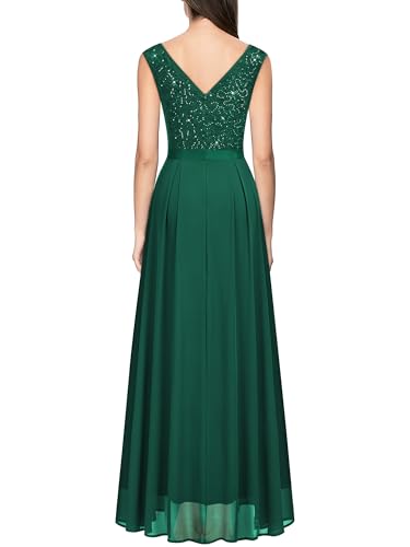 Image of Miusol Women's Sexy Deep V-Neck Sequin Lace Double Sleeveless Evening Party Maxi Dress