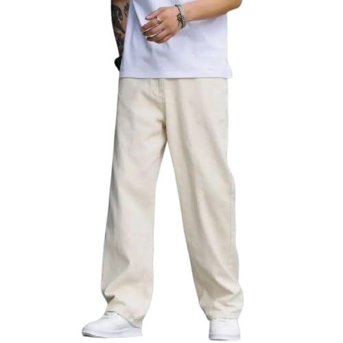 Relaxed Fit Baggy Denim Jeans, Beige, Casual Straight Leg Style-image-48