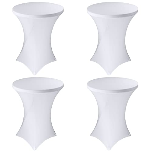 Image of Fivenl 4 Pack 32x43 Inch Cocktail Table Cover Spandex Stretch Square Corners Tablecloth, White Cocktail Fitted High Top Table Cloth for Bar, Weddings, Birthday, Banquet, Outdoor Party (White)