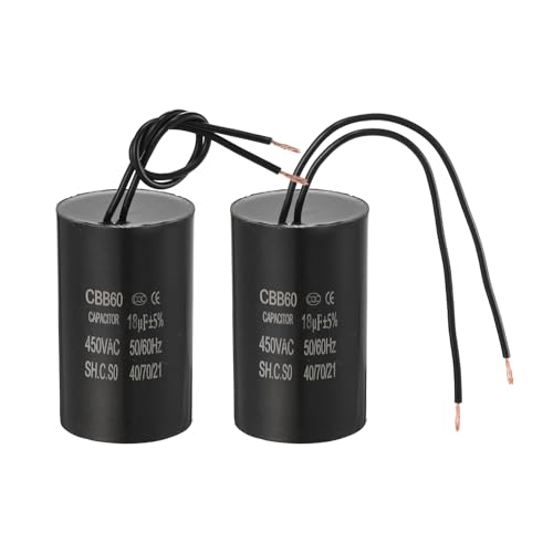 PATIKIL Condensador De Funcionamiento CBB60 18uf 2 Piezas AC 450V 2 Cables 50/60Hz Condensador Para Motor 62x36x62 Negro