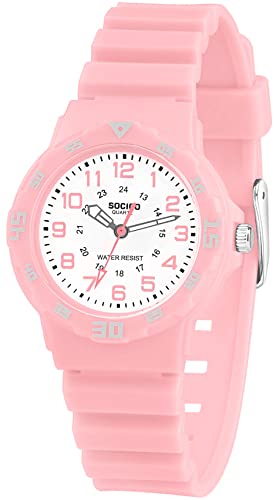 SOCICO Montre analogique pour Enfants Montre étanche pour Apprendre à Lire l'heure aux garçons et aux Filles Montre à Bracelet Souple pour Enfants Cover