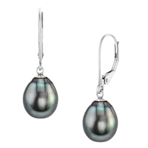 THE PEARL SOURCE Tahitian Real Pearl Earrings for Women – 14k Gold Leverback Earrings | Hypoallergenic Earrings with Genuine Drop Shape Tahitian Cultured Pearls, 8.0mm-12.0mm