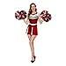 Hooshing 2PCS Red and Black and Silver Pom Poms Cheerleading Professional Cheerleader Pom Poms for Cheer Squad Team Sports Performance Training
