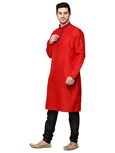 Image of ITOS365 Men's Tunic Art Silk Kurta Pajama and Scarf Suit Set Indian Clothing Wedding Party Dress Gifts Items
