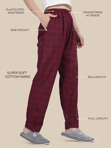 Image of KRYPTIC Women's 100% Pure Cotton Woven Pyjama | Mid Rise Relaxed Fit Full Length Nightwear Pant with Elasticated Drawstring Waistband & Side Pocket | Comfortable Lounge, Sleepwear & Casual Bottom Wear