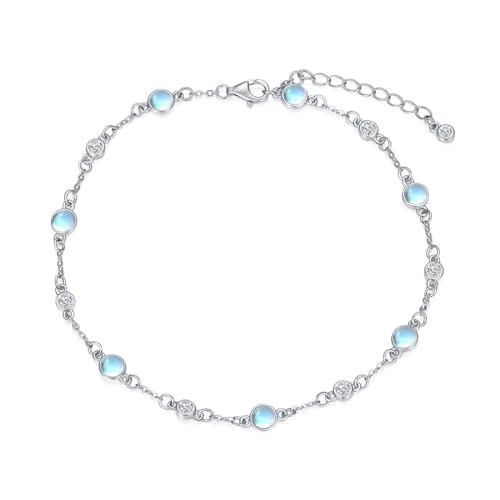 Image of HPQQ Anklet Bracelet for Women 925 Sterling Silver Natural Stone Chain Ankle Bracelet Beach Summer Fine Jewelry Birthday Mothers Day Gifts for Women Her Mom