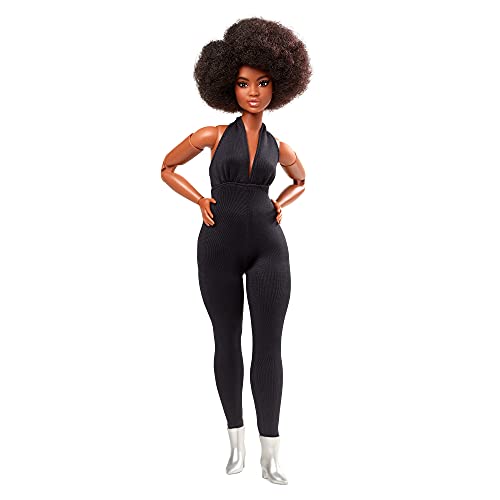 Barbie GTD91 - Signature Looks Puppe (curvy, brünett), bewegliche Modepuppe mit schwarzem Jumpsuit, Spielzeug ab 6… – Bild 3