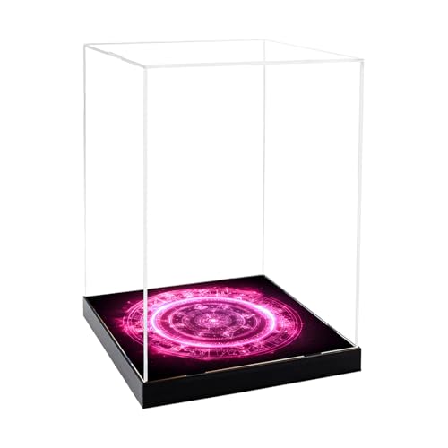 CHILLCASE Magic Array Design Acrylic Clear Display Case with Base Dustproof Display Box Assemble Collectible Showcase for Action Figures, Models PVC Figures(Red,9.8×9.8×13.8 inch