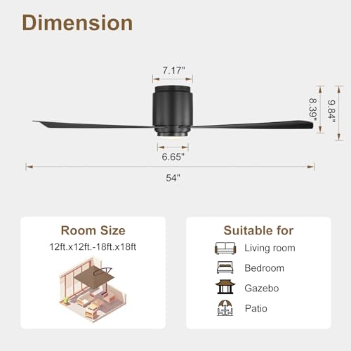 WINGBO 54 Inch Wet-Rated Ceiling Fan with Dimmable Light, 4 ABS Blades, 6-Speed Quiet DC Motor, 3 CCT, Waterproof Flush Mount Ceiling Fan for Porch, Gazebo, Patio, Outdoor & Indoor, Matte Black - Image 4