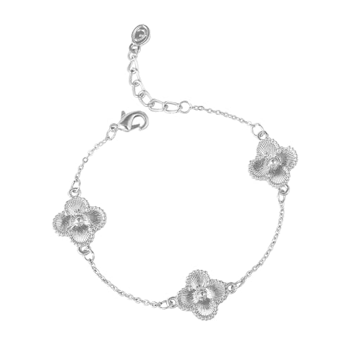Gehena by Estele Bracelet for Women Rhodium Plated Eye-Catching Clover Leafy Style Floral Designer Chain Link Adjustable Lucky Charm Bracelet/Wrist Band/Hand Band Versatile Chic for Girls/Women (B0D76SPR4L) Amazon Price History, Amazon Price Tracker