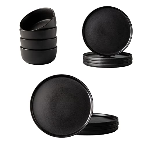 Amorarc Ceramic Dinnerware Set, Service For 6 (12Pcs), Stoneware Plates And Bowls Set,Highly Chip And Crack Resistant | Dishwasher & Microwave Safe, Matte-Black Rusticstyle #TOP16
