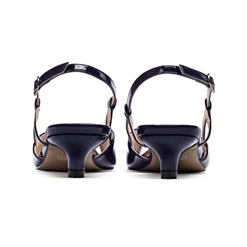 WAYDERNS Women's Slingback Peep Toe Patent Solid Kitten Low Heel Pumps Cute Dress Shoes 1 Inch4