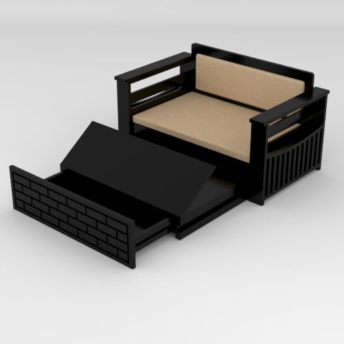 Image of Solid Sheesham Wood Sofa Cums Bed with Mattress & Storage | Rosewood Convertible Sofa Bed for Living Room & Bedroom (E-Walnut, 2 Seater)