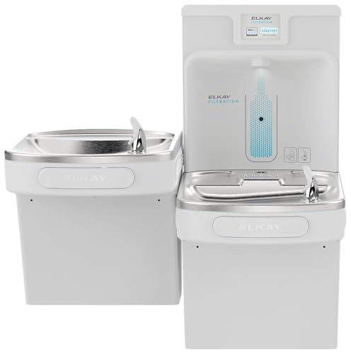 Image of Elkay LZSTL8WSAP Enhanced Filtered Bottle Filler & Bi-Level ADA Cooler Refrigerated Arctic White High Capacity Lead Reducing Drop Down Wrapper | Bi-level, NSF Certified, Reduces Lead & Microplastics, ADA Compliant, Arctic White, Refrigerated