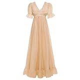 Vibsion Regency Dresses for Women Ruffle Empire Waist Dress Victorian Exquisite Embroidery Elegant Gauze Party Gown L