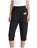 pantacourt femme coton Pantalon 3/4 Coton Lin pour Femme Taille Elastique Pantalon Capri Léger Poches Pantacourt Fluide Linen Pantalons Décontracté 3/4 Femme Mode Couleur Unie Confortable Pantacourts Sportswear Pantacourt