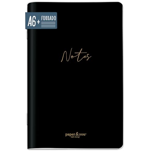 paper&you® cuaderno A6+ rayado 'Black Edition' con 64 páginas, cuaderno pequeño de tapas blandas, mini diario rayado - sostenible y respetuoso con el medio ambiente