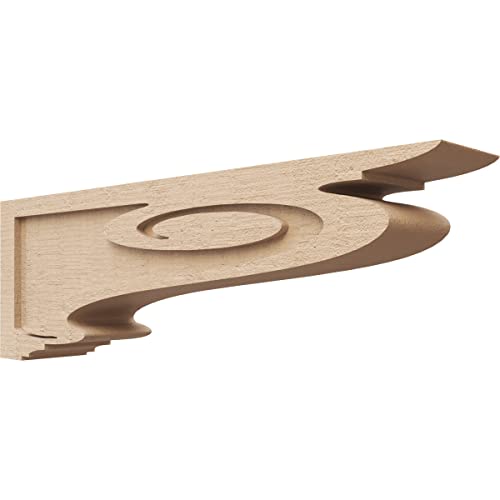 5"W x 30"D x 10"H Thin Scroll Rough Cedar Woodgrain TimberThane Corbel, Primed Tan