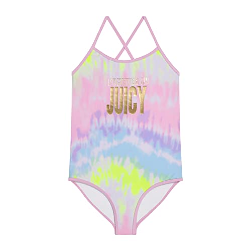 Juicy Couture Girls 2 Pack One Piece Swimsuit Set, Kids Bathing Suit Swimwear, Cute Ombre Tie Dye Tropical Print Beach Wear4