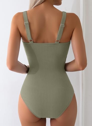 Image of Aleumdr Womens Textured One Piece Swimsuit Tummy Control Bathing Suit Tie Knot Cutout Swimwear