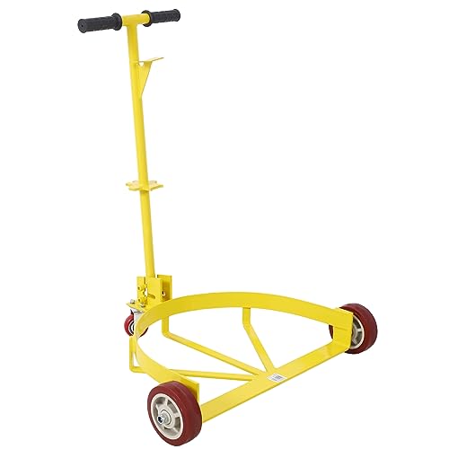 Image of Drum Dolly 55 Gallon Heavy-Duty Steel Barrel Mover 1200 lb Capacity 2 Fixed & 1 Swivel PU Wheels Low-Profile