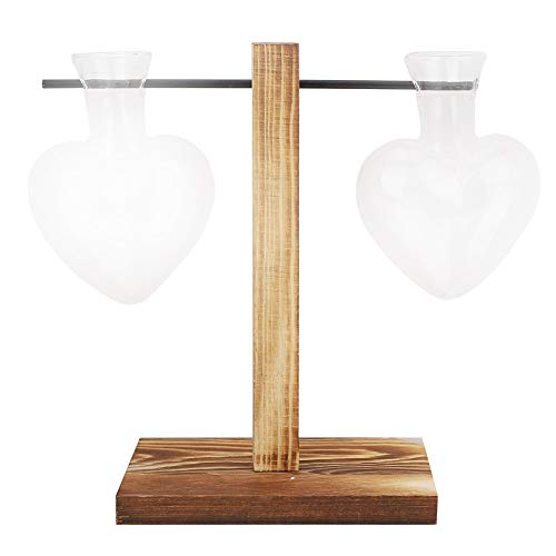 Heart Shape Vase with Wooden Stand,Modern Glass Vase,Hydroponic Plant Container for Home Tabletop Desk Decor