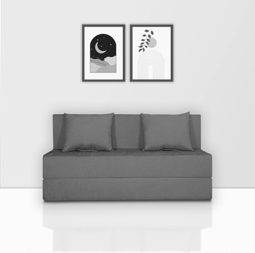Image of Adorn India Easy 2 Seater Sofa Cum Bed (Alyn Pattern) Size 4' X 6' Ft (Grey Color) (1 Year Warranty)