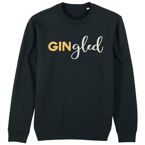 Cup of Tees Gingled Christmas Sweatshirt, Black Cotton Blend, Gold and White Glitter Text Design, Long Sleeve Holiday Festive Jumper (UK, Alpha, M, Regular, Regular)