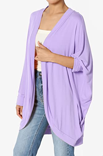 Women's Cocoon Draped Jersey Knit 3/4 Sleeve Oversized Open Front Cardigan3