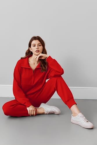 Image of PINSPARK 2 Piece Sets for Women Long Sleeve Half Zip Tracksuit Jogger Sets | 2026 Fall Travel Outfits Lounge Set, Lightweight Soft Air Layer Fabric, Kangaroo Pocket Sweatshirt, Drawstring Joggers Pants