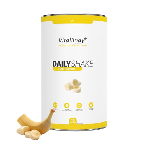 VitalBody+ DailyShake, Fresh Banana, 450 g, Mahlzeitenersatz-Shake zum Abnehmen, 15 Mahlzeiten, nur 250 kcal pro Shake, vollwertig & kalorienarm ersetzen