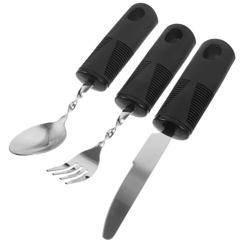 HOLIDYOYO 3pcs Bendable Cutlery Set Flatware Tool Spoons Silverware Hand Utensils Weighted Elderly Silverware Anti-skid Portable Cutlery Portable Utensil Indoor Adaptive Utensils Plastic
