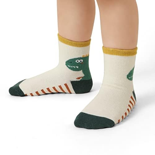 Image of Tphon 12 Pairs Toddler Non Skid Socks with Grips Anti Slip Bottom, Cotton Non Slip Ankle Crew Socks for Boys, Girls, Kids(1-7Years)