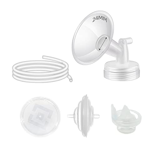 Image of Begical Pump Parts Compatible with Spectra S2 S1 9 Plus Motif Luna Amada MYA Breastpump, Incl 24mm Flange Plug-in Clear Valve Tubing Backflow Protector Flange Cover, Replace Original Pump Accessories