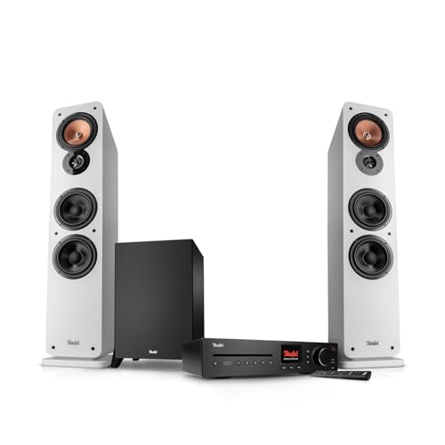 Teufel Ultima 40 Kombo 3 Power Edition - Système stéréo HiFi 2.1 avec caisson de basses puissant et récepteur CD, Wi-Fi, LAN, radio DAB+-FM, USB-C, HDMI...