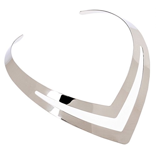 Jerollin Women Stainless Steel Silver Statement Necklace Open African Jewelry Necklace