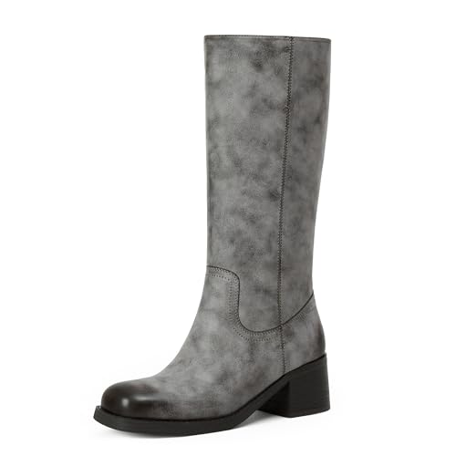 Image of Adolilove Mid Calf Boots for Women Chunky Block Low Heel Square Toe Comfortable Casual Trendy Stylish Boots