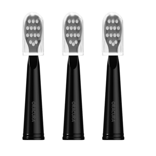 Image of ORACURA Sonic Electric Toothbrush Heads for SB100 & SB200 (Black, Pack of 3) - Soft DuPont Bristles, Flexible Design, Prevents Tooth Abrasion, Thorough Cleaning