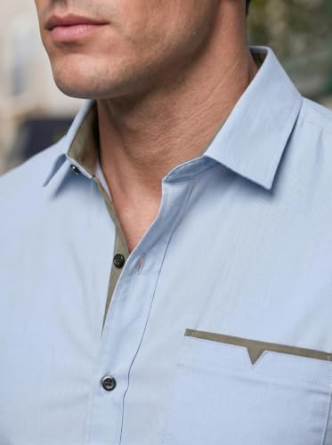 Image of Men's Cotton Blend Shirt with Solid Long Sleeves Spread Coller Neck Regular Fit Single Chest Pocket and Standard Length | Cotton Casual Shirt for Man