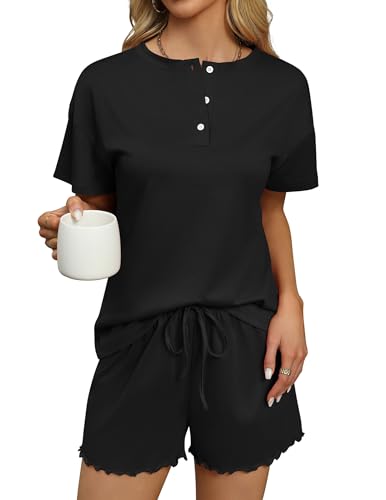 Ekouaer Womens Pajama Sets 2 Piece Pjs Short Sleeve Lounge Set Soft Comfy Sleepwear Loungewear S-XXL